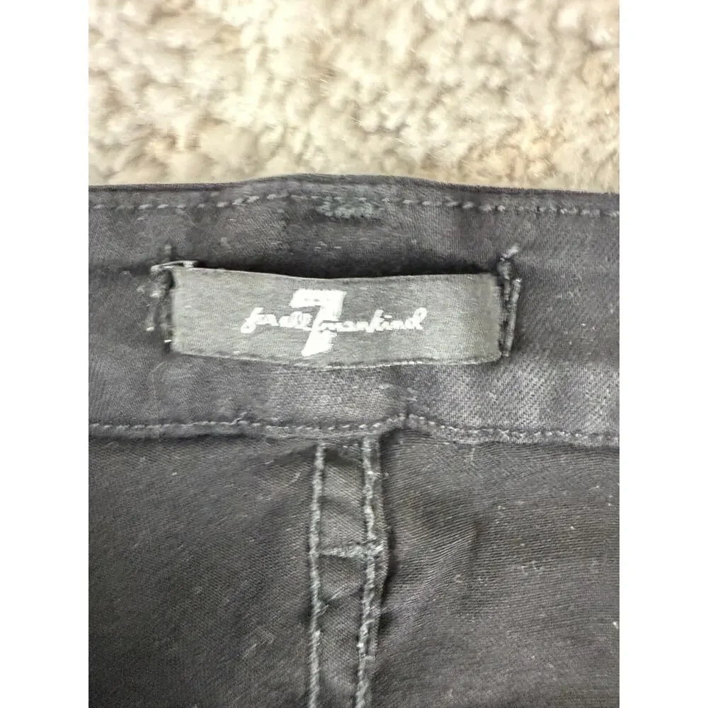 7 For All Mankind Size 27 Distressed Stretch Jeans Black Pants Button Zip Cotton